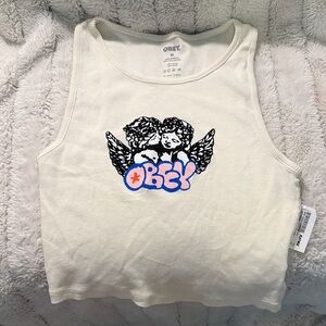 Obey White Crop Top with Angel Graphic